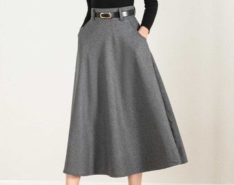 Wool skirt, Gray wool skirt, winter skirt women, Long skirt, A Line skirt, high waisted skirt, Wool skirt women, Xiaolizi 2428#