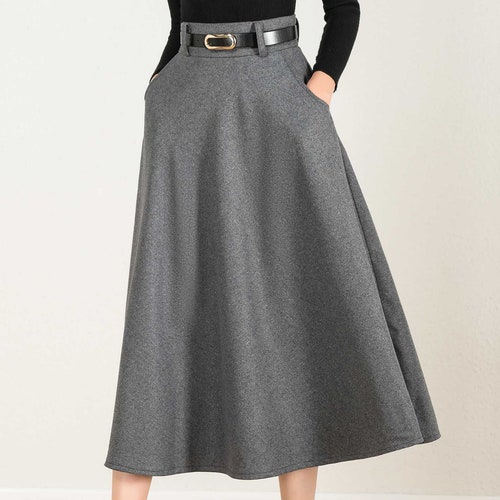 Wool Skirt Gray Wool Skirt Winter Skirt Women Long Skirt A | Etsy