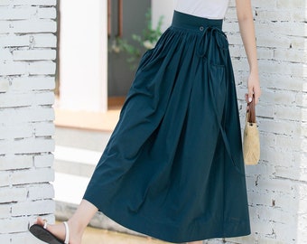Womens Swing Skirt, High Waisted Long Skirt, Midi Skirt, Skirt with Pockets, A Line Skirt, Summer Long Skirt, Custom Skirt, Xiaolizi 4406