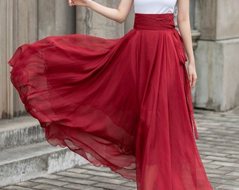 Summer Swing Chiffon Maxi Skirt, Circle Long Chiffon Skirt for