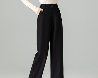 Pantalon en laine noire, pantalon long à jambes larges, pantalon femme, pantalon en laine Maxi, pantalon à jambe droite, pantalon automne-hiver, pantalon personnalisé, Xiaolizi 4501