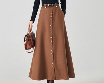 Long wool skirt, Maxi wool skirt, A-line wool skirt, Brown wool skirt, Womens wool skirt, Warm winter skirt, Custom skirt, Xiaolizi 4533