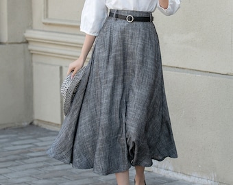 Linen skirt, Long skirt, Grey midi linen skirt, A-Line linen skirt, Womens spring linen skirt, minimalist skirt, Custom skirt, Xiaolizi 4899