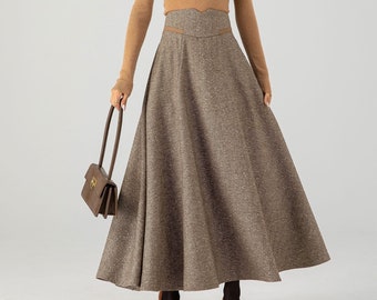 Wool skirt, Long wool skirt, Maxi wool skirt, Womens swing wool skirt, A line wool skirt, High waisted skirt, Custom skirt, Xiaolizi 4608