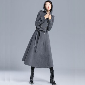 Winter coats for women, navy blue wool coat, mid length coat, unique c –  Ylistyle