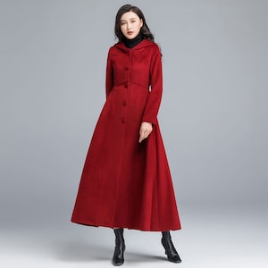 Red Coat Long Wool Coat Wool Coat Women Winter Coat Hooded - Etsy