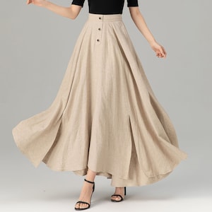 Linen Skirt, Long Skirt, Maxi Skirt, Beige linen Skirt, A-Line Linen Skirt, Swing Skirt, Women Linen Skirt, High Waist Skirt, Xiaolizi 4931#