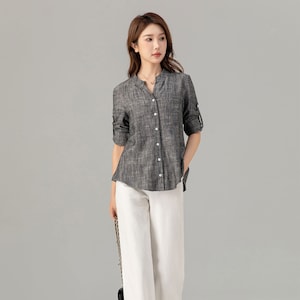 Office shirt, Linen shirt, Long Sleeve Linen Shirt Women, Causal linen blouse, Gray Spring Linen Shirt, Custom shirt, Xiaolizi 4915