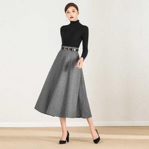 Wool skirt, Gray wool skirt, winter skirt women, Long skirt, A Line skirt, high waisted skirt, Wool skirt women, Xiaolizi 2428 image 2