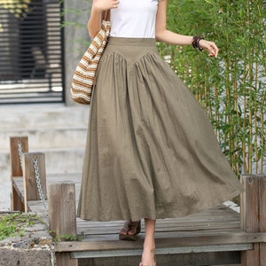 Maxi Linen skirt, A Line Skirt, Summer linen skirt, Linen skirt for women, Long skirt, Pleated Linen Skirt, Custom skirt, Xiaolizi 2878