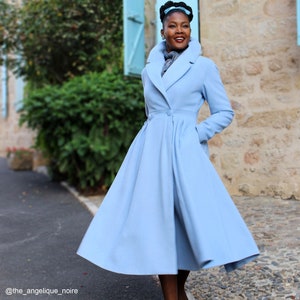 1950s Vintage inspired wool coat, Wool Princess coat, Blue coat, Long wool coat, winter coat, Wool coat women, fit and flare coat 2407#