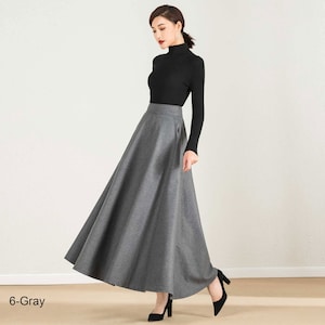 Long Maxi wool skirt, Vintage 1950s Elastic waist Wool skirt, winter skirt for women, A line wool skirt with pockets, High waist skirt 2437