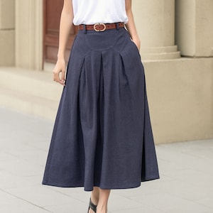Linen skirt, Long Linen Skirt, Maxi womens skirt, A Line skirt, Blue linen skirt with pockets, minimalist skirt, Custom skirt, Xiaolizi 4943