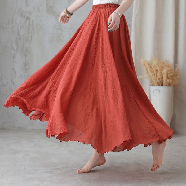Long Maxi Skirt for Women, Bohemia Pleated Skirt, Circle Skirt, Plus Size Cotton Skirt, Retro Flowy Swing Skirt, Full Summer Skirt 2744#