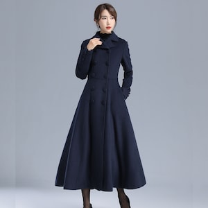 Long Wool Coat Women, Blue Coat, Double Breasted Maxi Winter Coat, Womens wool coat, Winter Warm coat, Custom Coat, Xiaolizi 3200#