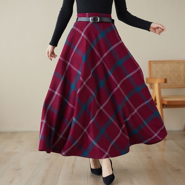 Wool skirt, Long wool plaid skirt, Maxi tartan wool skirt, Swing wool skirt, High waisted wool skirt for women, Custom skirt, Xiaolizi 4618