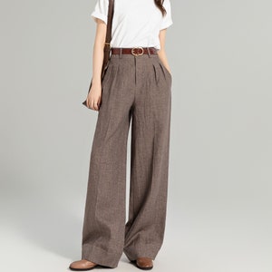 Long Linen pants, Wide Leg Pants, Womens Pants, Pleated Pants, Long trousers with pockets, Plus Size Available, Custom Pants, Xiaolizi 4965