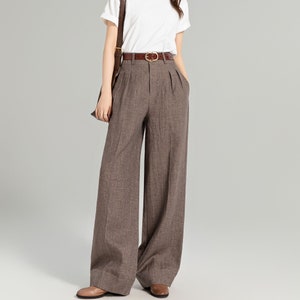 Linen pants, Wide Leg Pants, Womens Long Pants, Pleated Pants, Long trousers with pockets, Plus Size Available, Custom Pants, Xiaolizi 4965