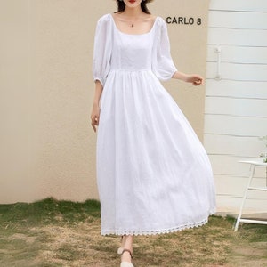 White Linen Dress, Summer Dress, Maxi Linen dress, Prom Wedding Dress, Swing Dress, Bridesmaid Dress, Custom dress, Xiaolizi 2740