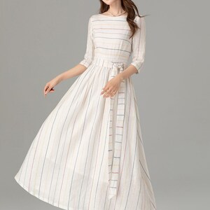 Linen dress, Midi linen dress, Womens Striped linen dress, Casual Summer linen dress, wedding guest dress, Custom dress, Xiaolizi 4934 image 6