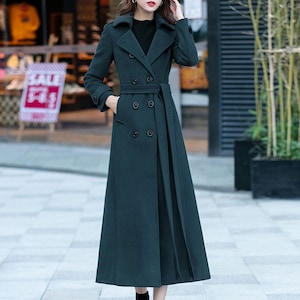 Wool Coat Women, Long Wool coat, Double Breasted wool Trench coat, Belted wool Coat, Warm Winter Jacket, Custom wool Coat 3959