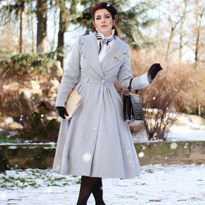 Wool coat, Gray coat, Wool Princess coat, 1950s Vintage inspired Swing coat, Long wool coat, Wool coat women, winter coat women 2700#