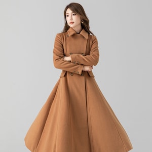 Camel midi wool coat, Wool coat, Long wool coat, Swing wool coat, Vintage inspired wool coat, Womens winter coat, Custom coat, Xiaolizi 4668