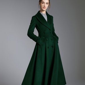 Green Long Wool Coat, Wool Princess Coat, Wool Coat Women, Winter Coat Women, A-Line swing Wool Coat, Warm Wool Coat, Handmade Coat 3881 Green