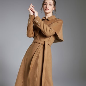 Long Wool Removable Capelet Winter Coat, Plus Size Coat , Stylish Coat, Women Outerwear, Xiaolizi 3876#