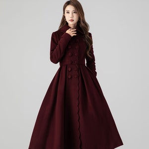 Burgundy wool coat, Wool Princess Coat, Midi Wool Coat, Winter Coat Women, Swing Coat, Stylish Wool Coat, Custom wool coat, Xiaolizi 4517