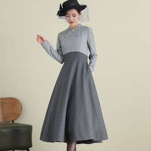 Vintage 1950s Gray Swing Wool Dress, Fit and Flare Wool Dress, Midi ...