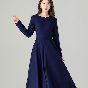 Handmade Winter Long Sleeve Wool Dress – Sophisticated and Comfortable 4493 Handmade Winter Long Sleeve Wool Dress – Sophisticated and Comfortable 4493