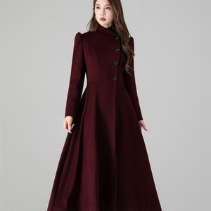 Vintage Inspired Wool Coat, Burgundy Long Wool Coat, Swing Princess Coat, Single Breasted Coat for Women, Custom Winter Coat, Xiaolizi 4511