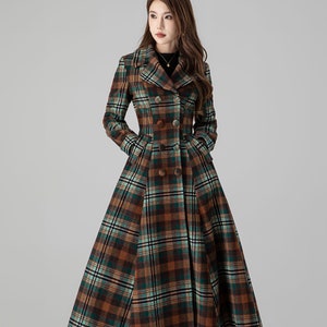 Plaid Wool Coat, Vintage inspired Long wool coat, Winter coat women, Wool coat women, fit and flare coat, Princess Coat, Xiaolizi 4510#