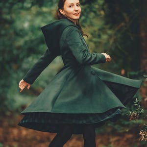 グリーンのロングウールコート、レディースウールコート、ヴィンテージ