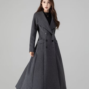 Gray Vintage Inspired Maxi Wool Coat, Women's Wool Coat, Warm Winter Outwear, Double Breasted Wool Coat, Winter Coat Women, Xiaolizi 4508