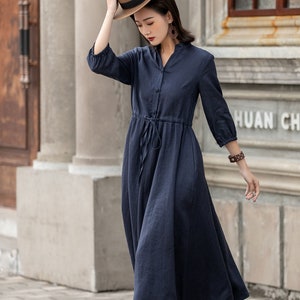 Swing Linen Shirt Dress Button Front Shirtdress With Pockets - Etsy