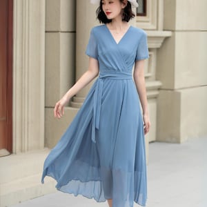 Blue fit and flare prom summer chiffon dress 5206 Blue fit and flare prom summer chiffon dress 5206