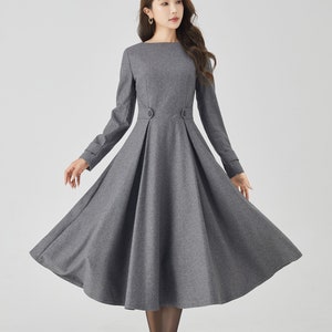 Gray Wool Dress, Midi Wool Dress, Swing Long Wool Dress for Women, Fit ...