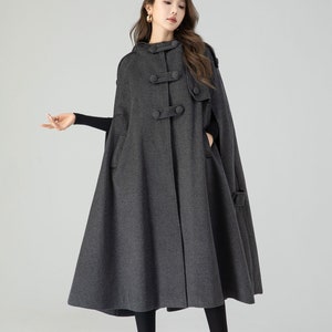 Dark Gray Wool Cape Coat for Women, Plus Size Wool Cape Coat, Autumn Winter Wool Coat, Swing Wool Cape coat, Long Wool Cape, Xiaolizi 4558