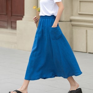 Linen skirt, Midi linen skirt, Blue linen skirt, A line skirt, Womens long linen skirt, Summer linen skirt, Custom skirt, Xiaolizi 4956 image 1