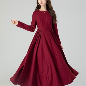 Long Wool Dress, Swing Wool Dress, Burgundy Wool Dress, Autumn Winter Wool Dress, Womens Dress, Fit and Flare Dress, Custom Dress 4545