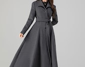 Gray Wool Blend Midi Coat, Fit & Flare, Winter Outerwear, Xiaolizi