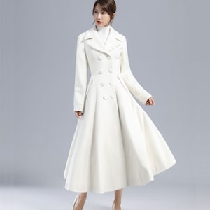 White Long Wool Coat, Wedding Wool Coat, Wool Princess Coat, Winter Wool Dress Coat, Double Breasted Wool Coat, Swing Warm Outwear 3235