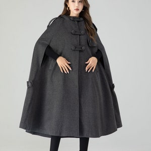 Dark Gray Wool Cape Coat for Women, Plus Size Wool Cape Coat, Autumn ...