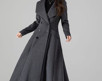 Dark Gray Wool Maxi Coat, Womens Wool Trench Coat, Warm