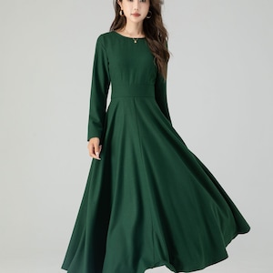 Green Swing Wool Dress, Long Wool Dress, Womens Wool dress, Fit and Flare Wool Dress, Autumn Winter Dress, Custom Dress, Xiaolizi 4551