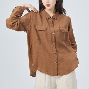 Linen Shirt, Long Sleeve Linen Shirt, Linen Blouse, Womens Casual Linen Shirt, Minimalist Shirt, Spring Shirt, Custom shirt, Xiaolizi 4159 image 3