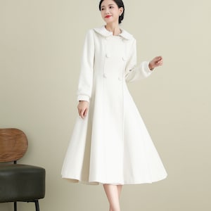 White Winter Wool Princess Coat, Wedding Coat, Dress Coat, Elegant Long Coat, Swing Warm Outwear 3904