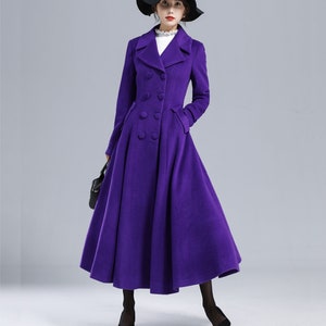 Vintage Inspired Purple Wool Trench Coat Women, Princess Coat, Notched Lapel Swing Coat, Double Breasted Long Wool Coat, Winter Coat 3237